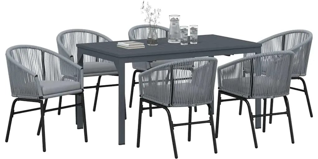 vidaXL Σέτ φαγητού για κήπο 7 pcs Γκρι Πολυ ράταν