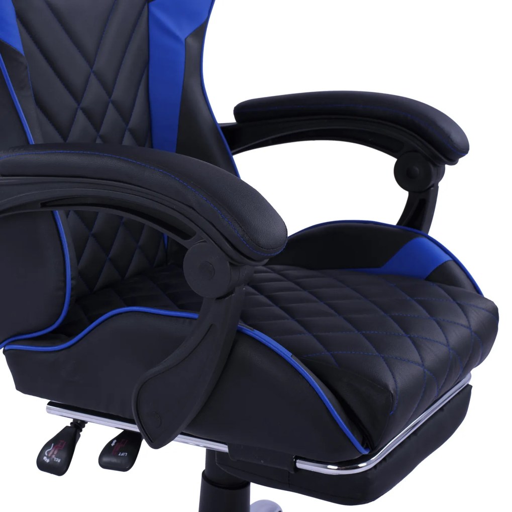 Πολυθρόνα Gaming Skyler Με Ανακλινόμενη Πλάτη Και Υποπόδιο Σε Χρώμα Μαύρο-Μπλε
