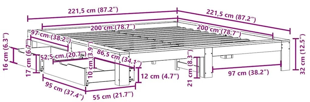 ΣΚΕΛΕΤΟΣ ΚΡΕΒ. ΧΩΡΙΣ ΣΤΡΩΜΑ ΚΑΦΕ ΚΕΡΙΟΥ 200X200 ΕΚ ΜΑΣΙΦ ΠΕΥΚΟ 3308989