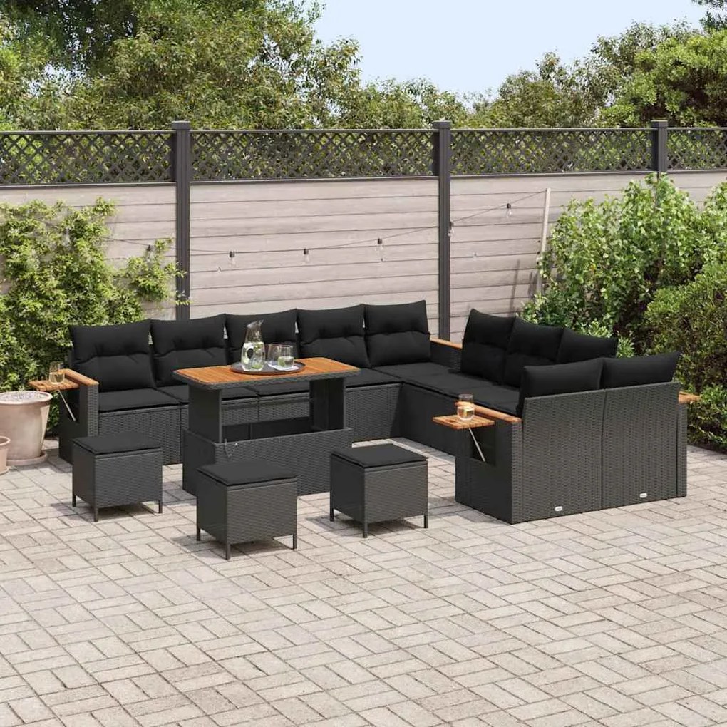 vidaXL Σετ Καναπέ Κήπου με μαξιλάρι 14 pcs Μαύρο 110 x 55 x 71 εκ