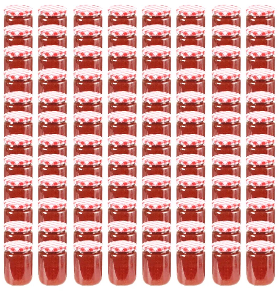 vidaXL Βάζα Μαρμελάδας 96 τεμ. 230 ml Γυάλινα με Κόκκινα/Λευκά Καπάκια
