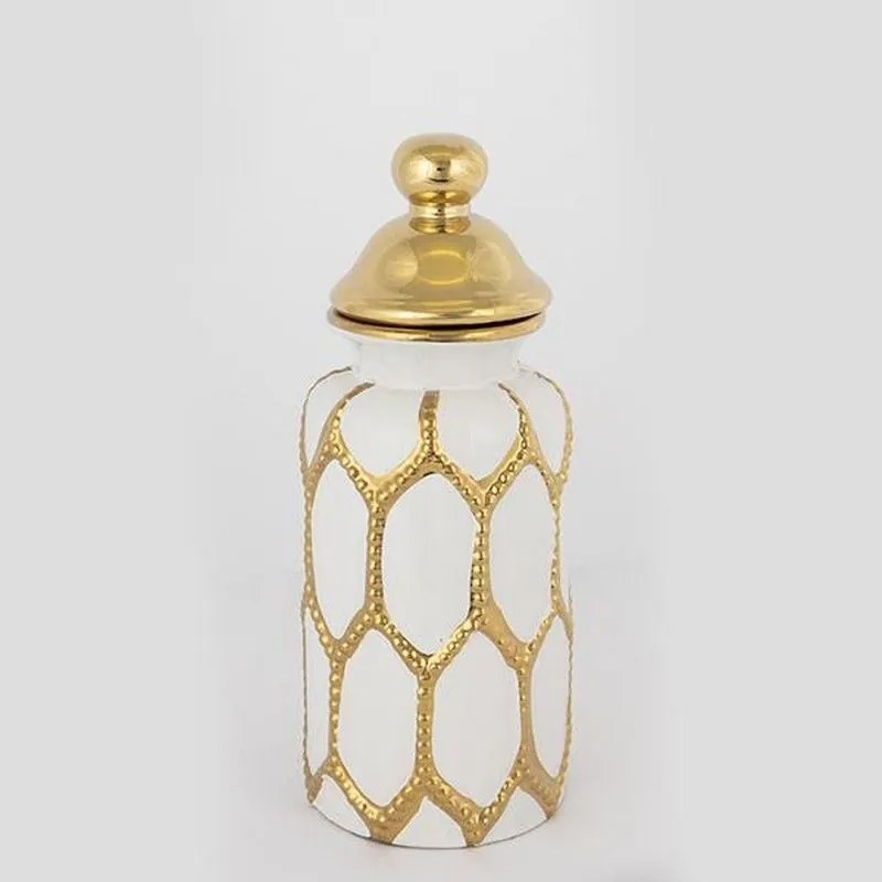 Βάζο Κεραμικό Με Καπάκι 752-20103 12.5x31cm White-Gold Estheti Home Ceramic