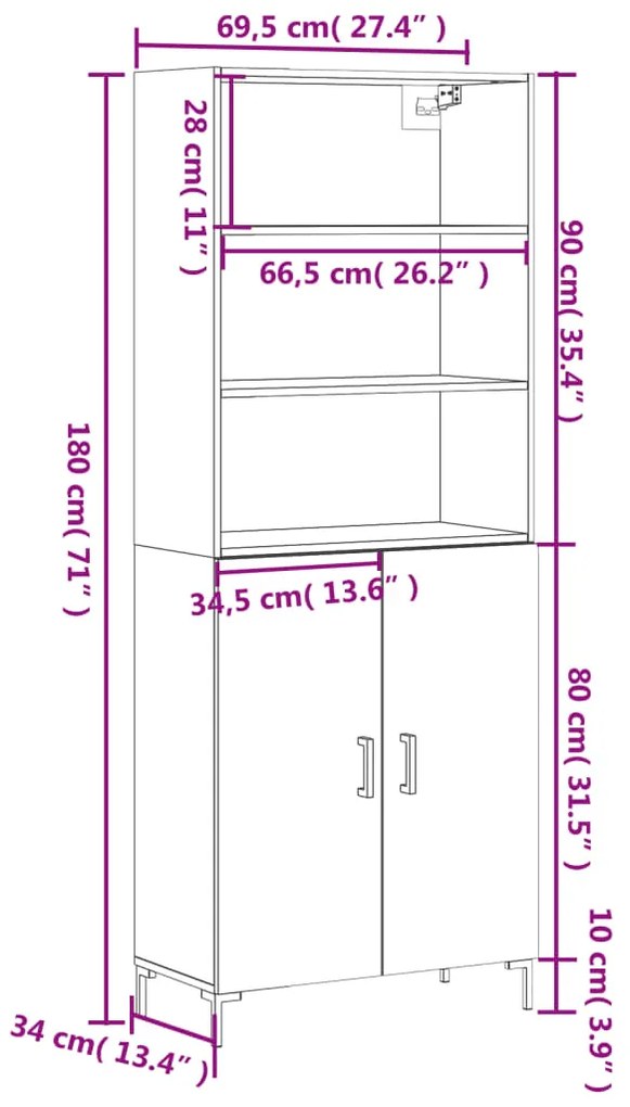 Ντουλάπι Γκρι Sonoma 69,5 x 34 x 180 εκ. Επεξεργασμένο Ξύλο - Γκρι