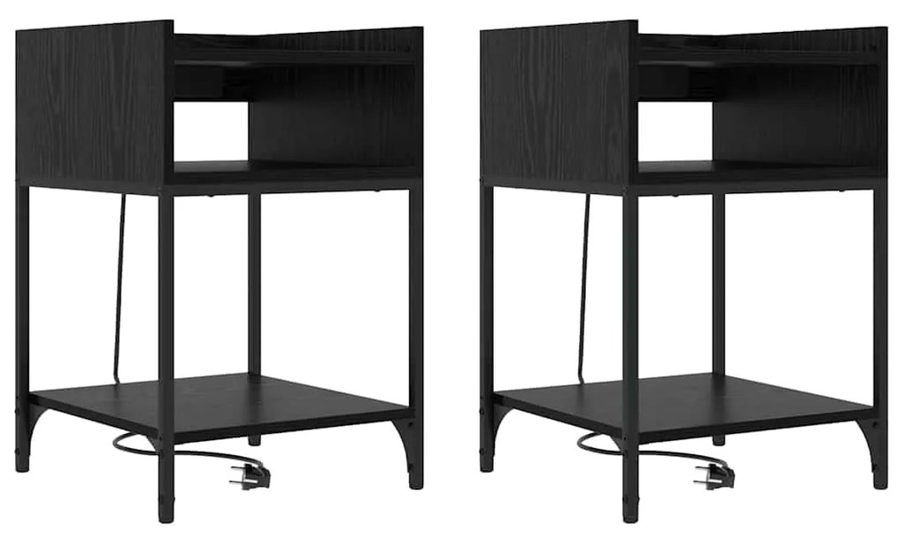 vidaXL Κομοδίνο 2 pcs Μαύρη δρυς 40 x 40 x 61 εκ Επεξεργασμένο ξύλο