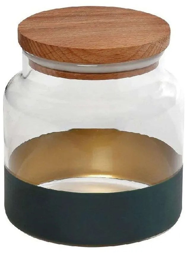 Βάζο Αποθήκευσης Με Καπάκι Alfa RAB631 635ml Φ10x11cm Green-Gold Espiel Wood, Glass