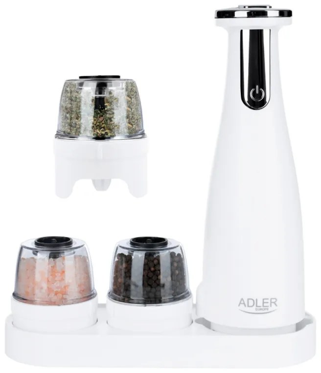 Ηλεκτρικός Μύλος Μπαχαρικών Adler AD 4449W, 3 τμχ, 150 ml, USB, μπαταρία Li-Ion 1500mAh, Κεραμικές λεπίδες, Λευκό