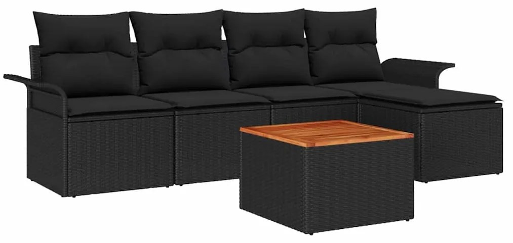 vidaXL Σετ Καναπέ Κήπου 6 pcs Μαύρο Πολυ ράταν