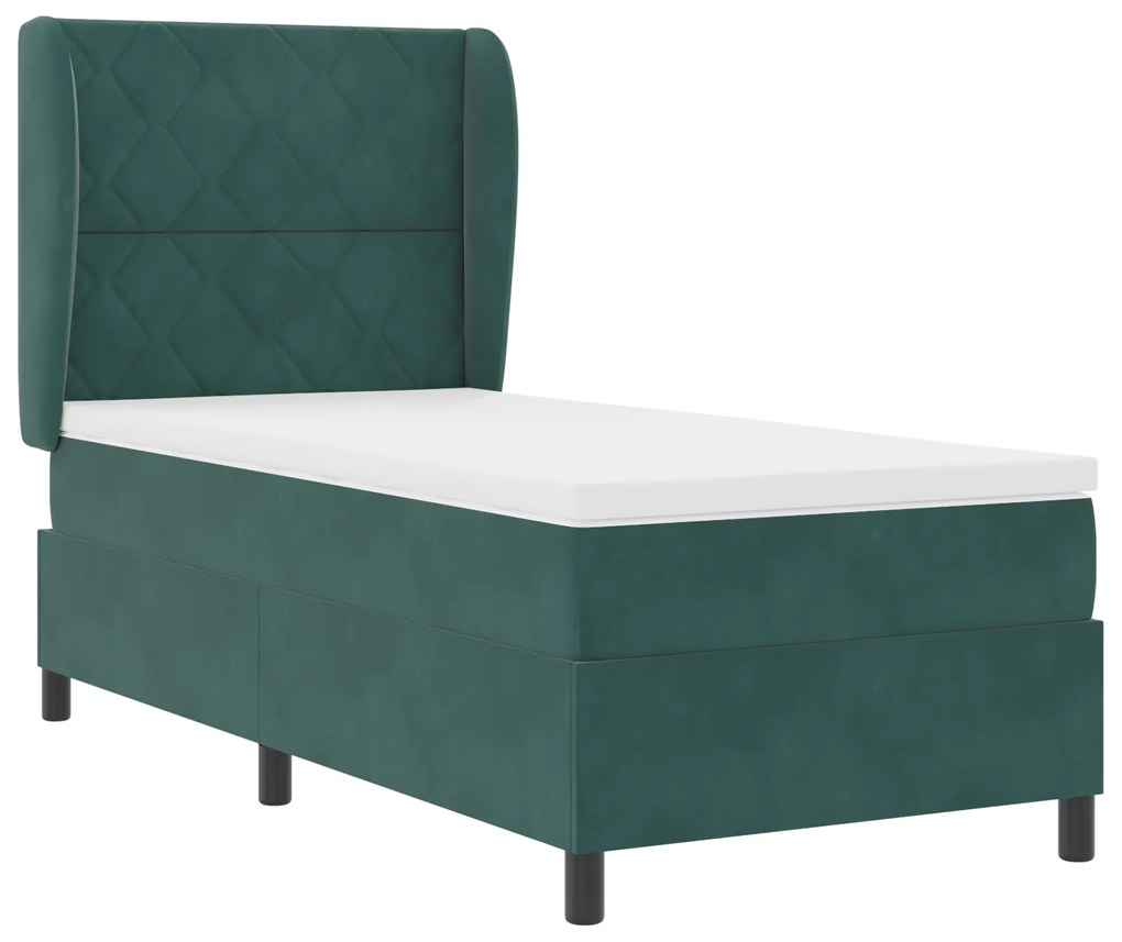 vidaXL Κρεβάτι Box Spring με Στρώμα σε Σκούρο Πράσινο, 90x200 εκ, Βελούδο