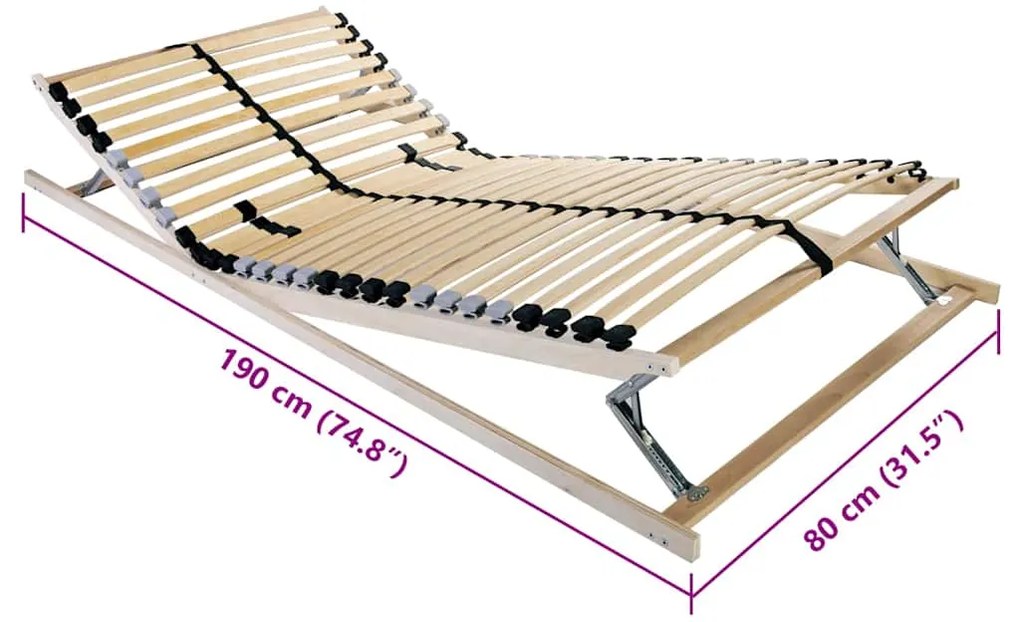 vidaXL Βάση κρεβατιού με λάμες Καφέ 80 x 190 cm Στερεό ξύλο οξιάς