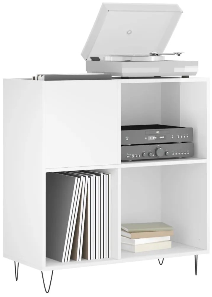 vidaXL Δισκοθήκη Γυαλιστερή Λευκή 84,5 x 38x 89 εκ. από Επεξεργ. Ξύλο