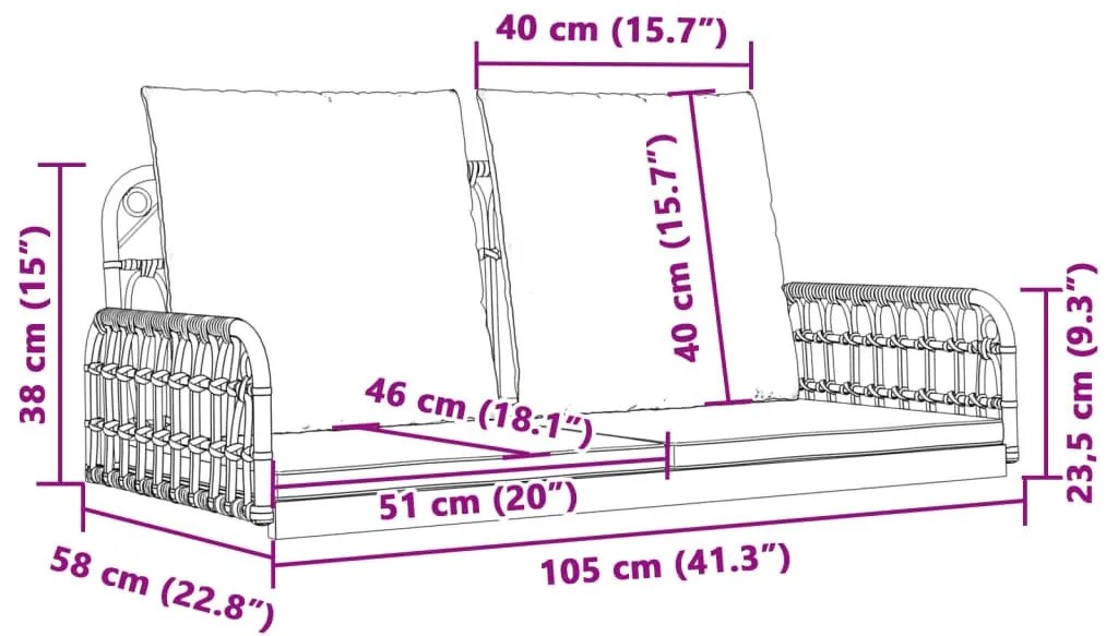 Παγκάκι Κούνια 105x58x38 εκ. Συνθ. Ρατάν &amp; Ατσάλι με Μαξιλάρια - Καφέ