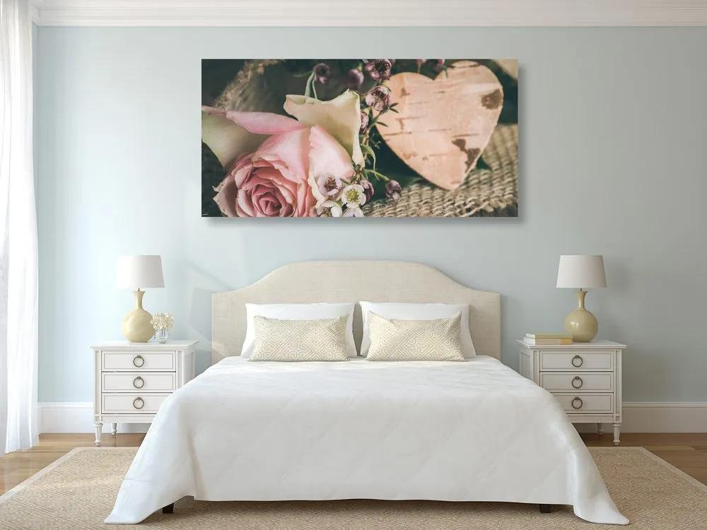 Εικόνα τριαντάφυλλο και καρδιά σε vintage σχέδιο - 120x60
