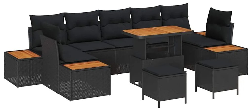 vidaXL Σετ Καναπέ Κήπου με μαξιλάρι 10 pcs Μαύρο Πολυ ράταν