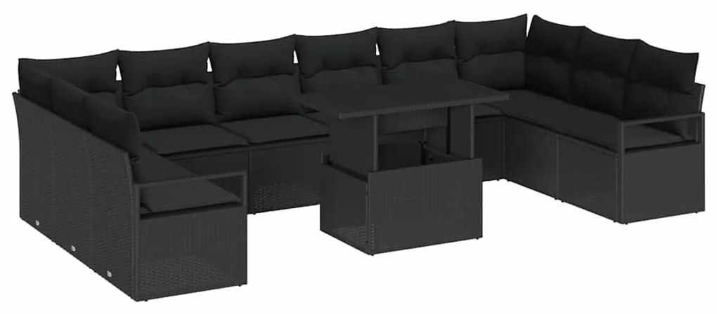 vidaXL Σετ Καναπέ Κήπου με αποθήκευση 11 pcs Μαύρο Πολυ ράταν