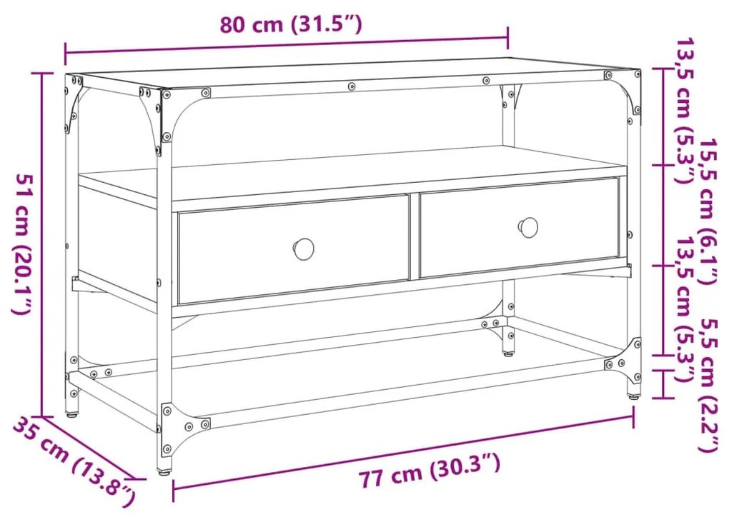 Έπιπλο Τηλεόρασης Γυάλ Επιφάνεια Γκρι Sonoma 80x35x51εκ Επ Ξύλο - Γκρι