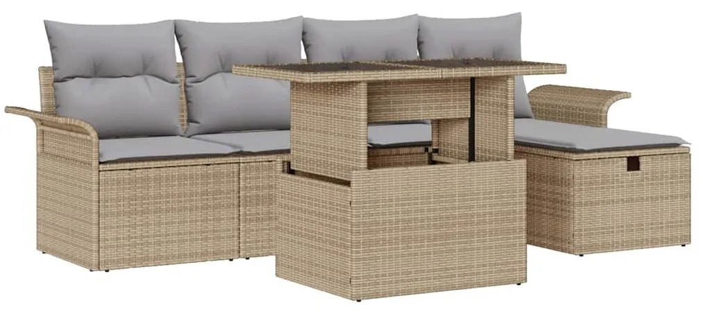 vidaXL Σετ Καναπέ Κήπου με μαξιλάρι 6 pcs Μπεζ Πολυ ράταν