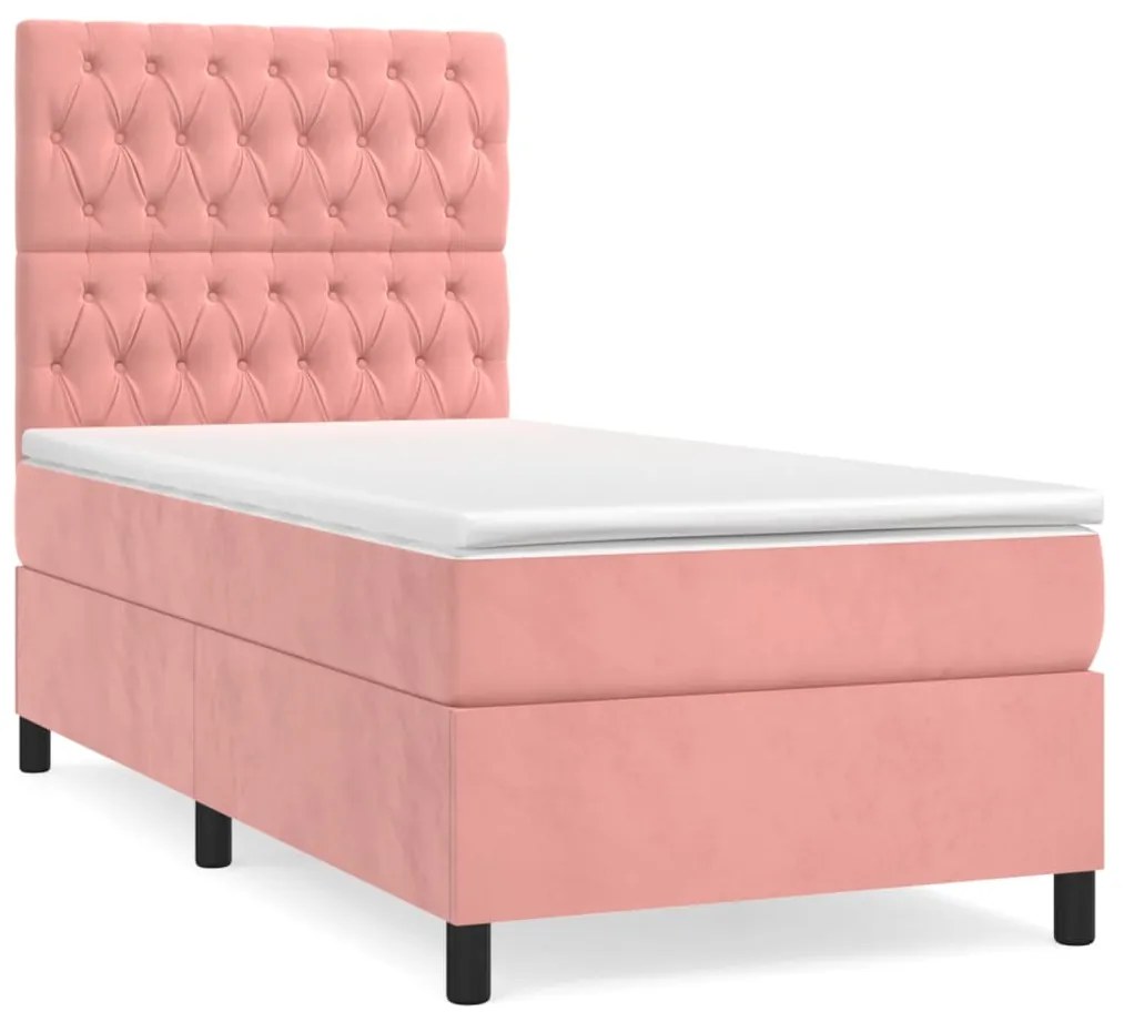 vidaXL Κρεβάτι Boxspring με Στρώμα Ροζ 90x200 εκ. Βελούδινο