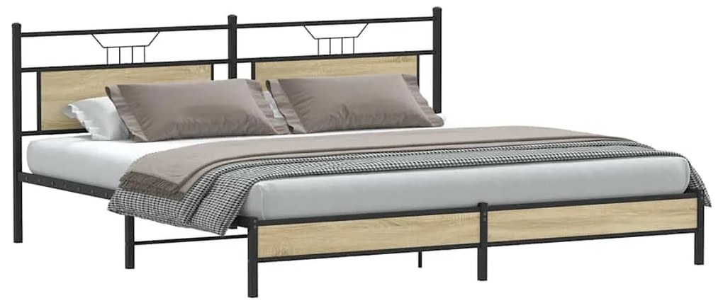 vidaXL Σκελετός Κρεβ. Χωρίς Στρώμα Sonoma Δρυς 193x201 εκ. Μεταλλικό