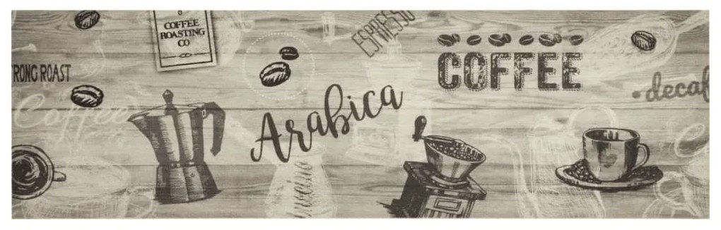 Χαλί Κουζίνας Πλενόμενο Γκρι Επιγραφή Coffee 45x150 εκ. Βελούδο - Γκρι