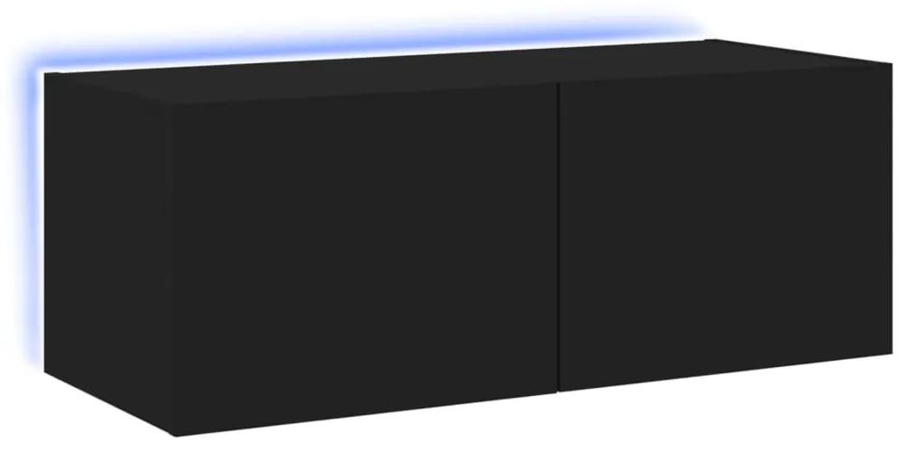 vidaXL Έπιπλο Τοίχου Τηλεόρασης με LED Μαύρο 80x35x31 εκ.