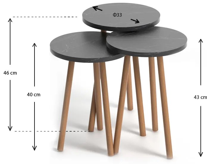 Τραπεζάκια βοηθητικά Roma Megapap χρώμα σκούρο εφέ μαρμάρου