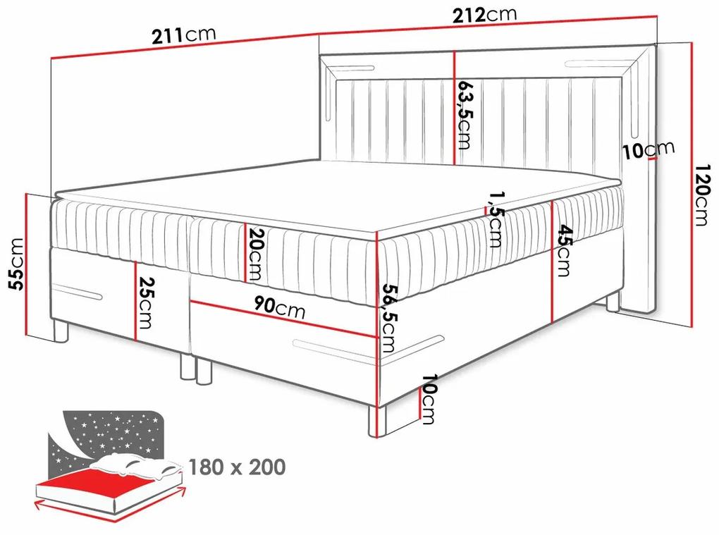 Κρεβάτι continental Baltimore 188, Continental, Διπλό, Κόκκινο, 180x200, Ταπισερί, Τάβλες για Κρεβάτι, 212x211x120cm, 130 kg, Στρώμα: Ναι | Epipla1.gr