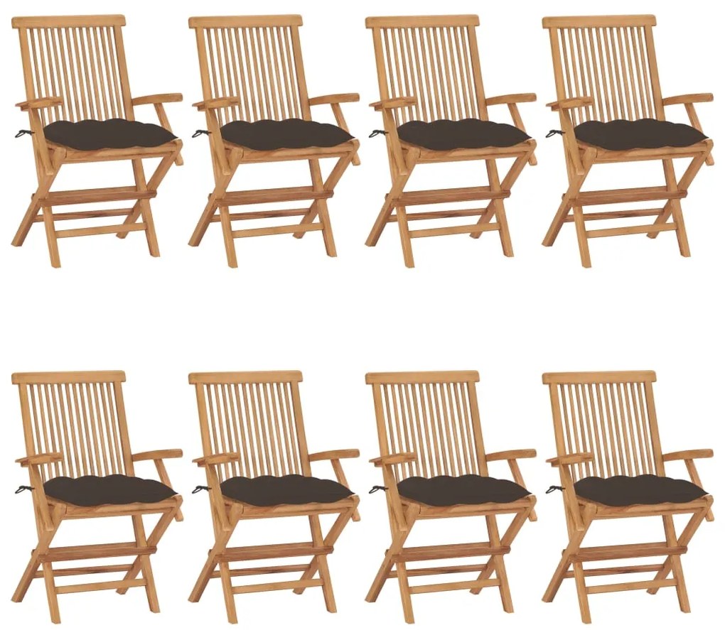 vidaXL Καρέκλες Κήπου 8 τεμ. από Μασίφ Ξύλο Teak με Taupe Μαξιλάρια