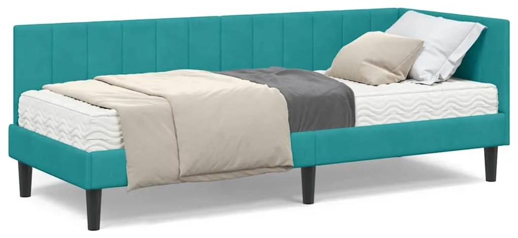 vidaXL Κρεβάτι γωνίας με στρώμα με στρώμα 2 pcs Τιρκουάζ Βελούδο