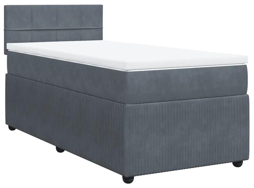 vidaXL Κρεβάτι Boxspring με Στρώμα Σκούρο Γκρι 90x200 εκ. Βελούδινο