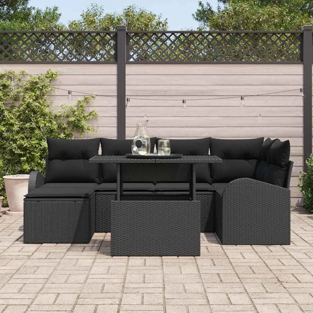 vidaXL Σετ Καναπέ Κήπου με μαξιλάρι 7 pcs Μαύρο