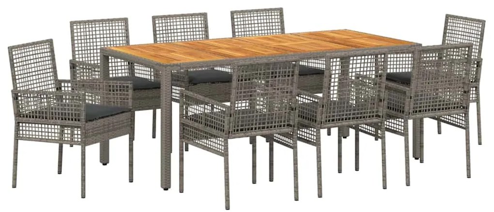 vidaXL Σέτ φαγητού για κήπο 9 pcs Γκρι συνθετικό ρατάν