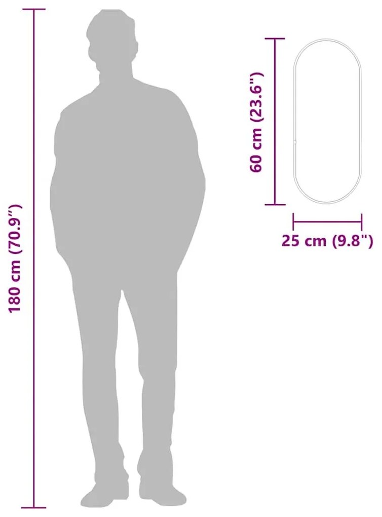 Καθρέφτης Τοίχου Οβάλ Ασημί 60x25 εκ. - Ασήμι