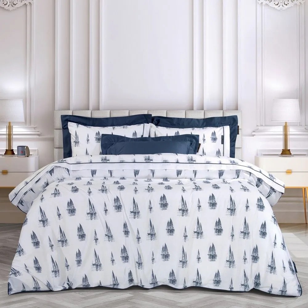 Σεντόνια 2183 (Σετ 4τμχ) White-Blue Greenwich Polo Club Υπέρδιπλo 240x260cm Cotton-Polyester