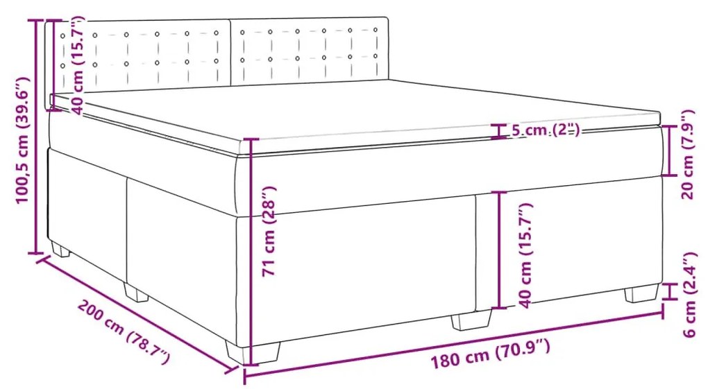 Κρεβάτι Boxspring με Στρώμα Μαύρο 180x200εκ.από Συνθετικό Δέρμα - Μαύρο