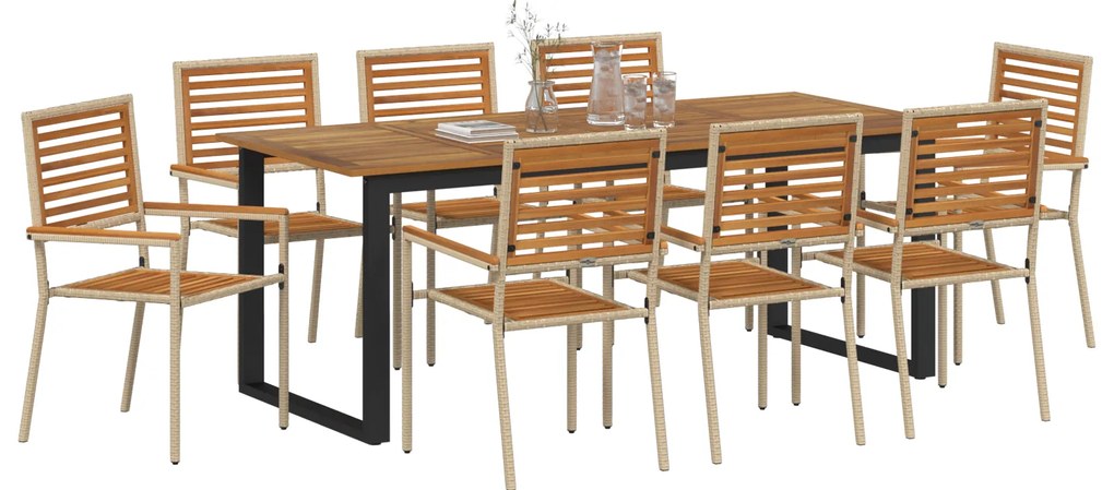 vidaXL Σετ Καθιστικού Κήπου 9 pcs Μπεζ 200 x 90 x 75 cm Μέταλλο & Ξύλο