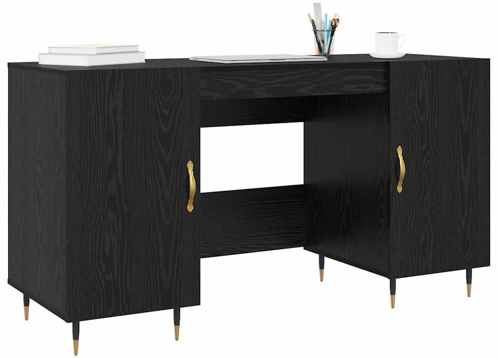 vidaXL Γραφείο με ράφι Μαύρη δρυς 140 x 50 x 75 εκ. Επεξεργασμένο ξύλο