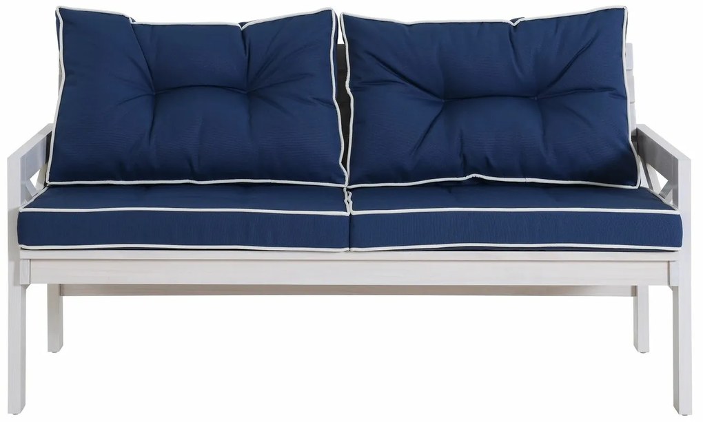 Καναπές εξωτερικού χώρου Chicago 1876, 80x155x72cm, Άσπρο, Μπλε, Ξύλο, Ξύλο: Πεύκο, Μαξιλάρι καθίσματος: Ναι | Epipla1.gr