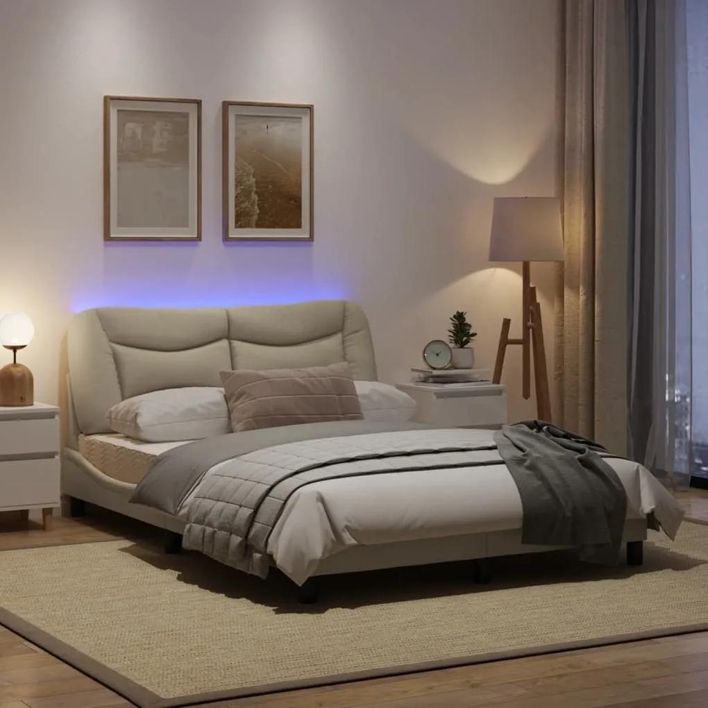 Πλαίσιο Κρεβατιού με LED Κρεμ 140x200 εκ. Υφασμάτινο - Κρεμ