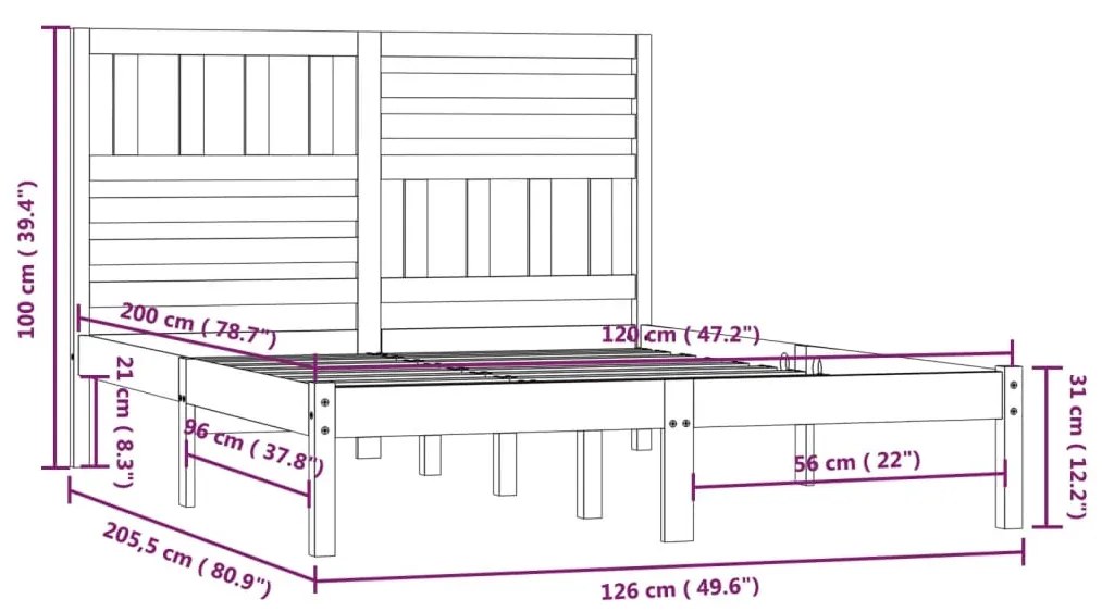 Πλαίσιο Κρεβατιού 120 x 200 εκ. από Μασίφ Ξύλο Πεύκου - Καφέ