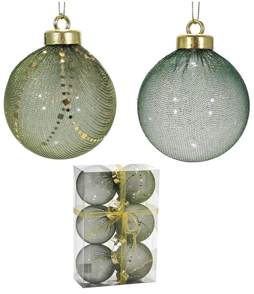 Χριστουγεννιάτικη Μπάλα Πράσινο 80mm Σετ 6Τμχ