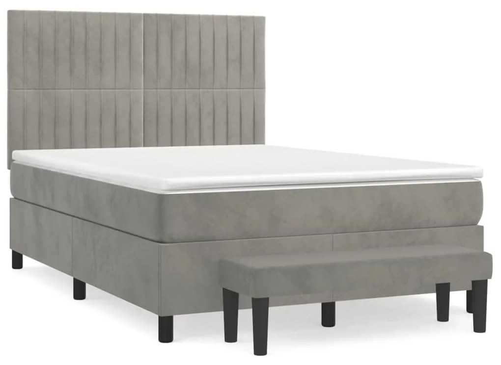 vidaXL Κρεβάτι Boxspring με Στρώμα Ανοιχτό Γκρι 140x200 εκ. Βελούδινο