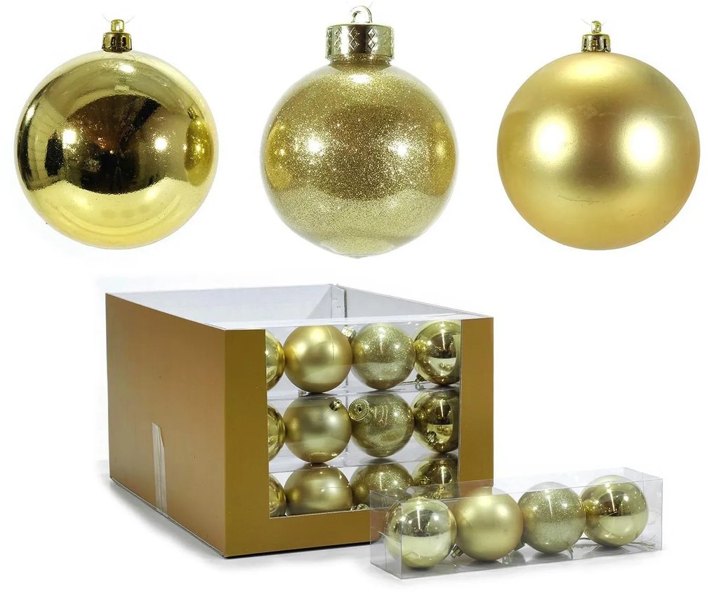 Μπάλα Χρυσό Φ8cm Μίξη 3 σχέδια Σετ 4τμχ