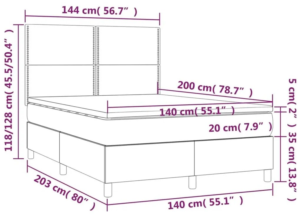 Κρεβάτι Boxspring με Στρώμα Ανοιχτό Γκρι 140x200 εκ. Υφασμάτινο - Γκρι