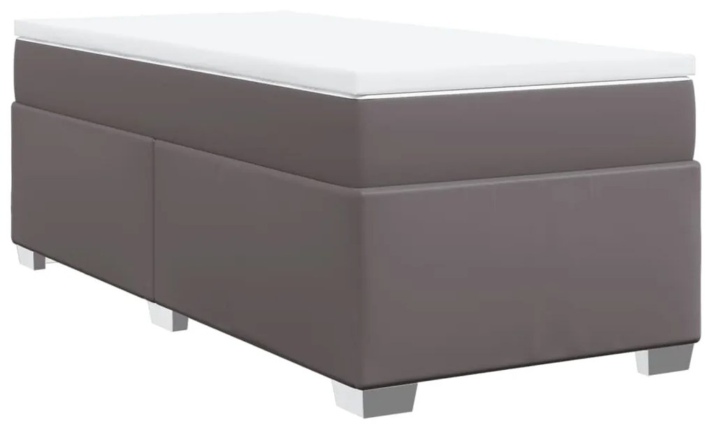 vidaXL Κρεβάτι Boxspring με Στρώμα Γκρι 90x200 εκ. από Συνθετικό Δέρμα