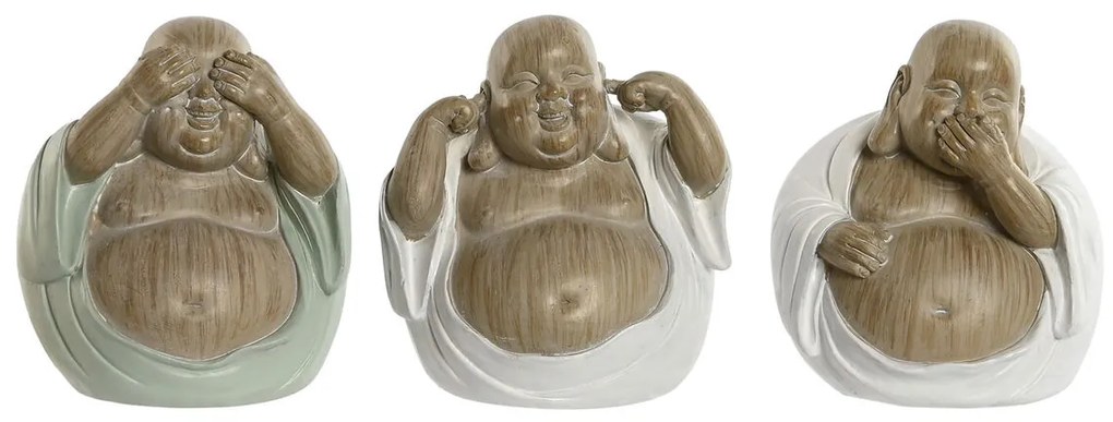 Διακοσμητική Φιγούρα Home ESPRIT Λευκό Πράσινο Βούδας Ανατολικó 10 x 9 x 10,5 cm (3 Μονάδες)