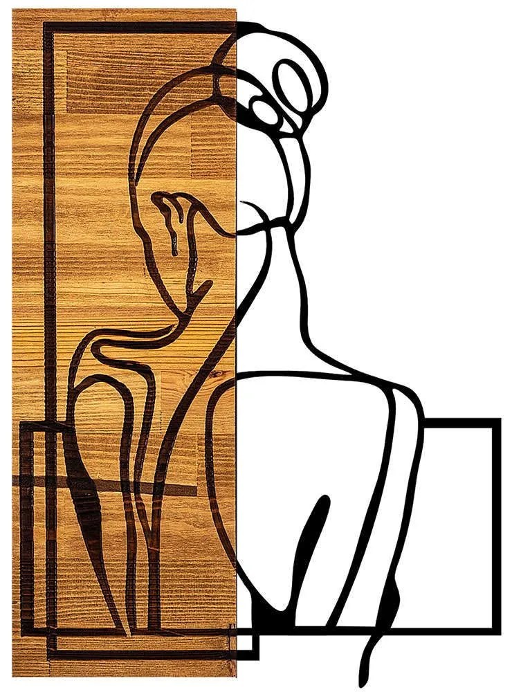 Διακοσμητικό Τοίχου Woman Posture 899SKL2221 39x3x50cm Light Walnut-Black Wallity Μέταλλο,Ξύλο