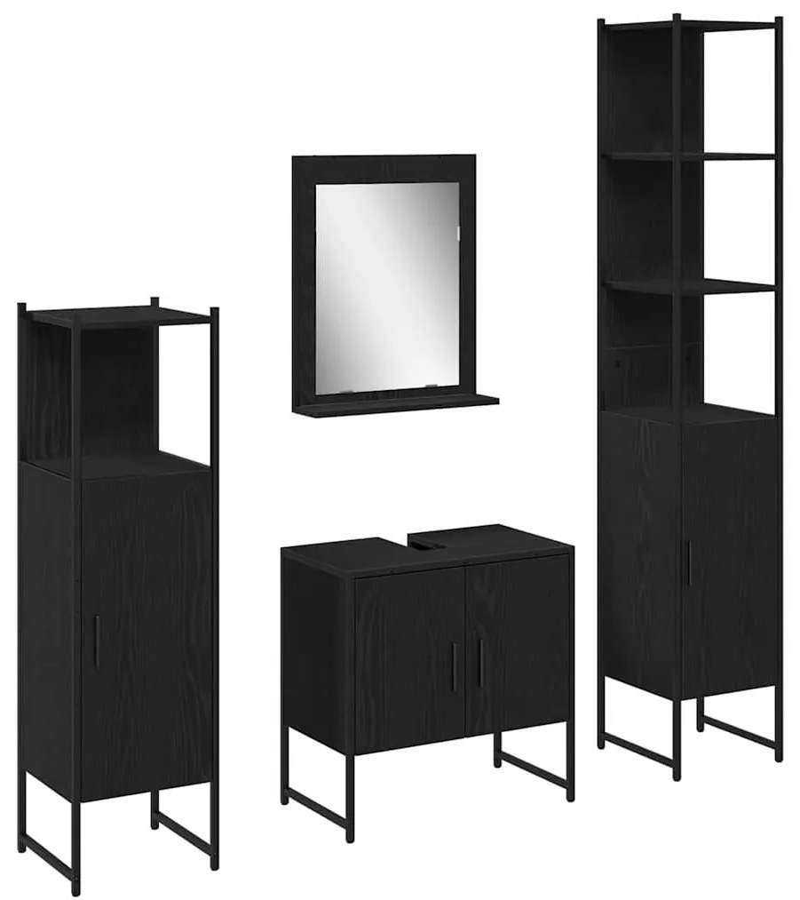 vidaXL Σετ Επίπλων Μπάνιου με πόρτα 4 pcs Μαύρο 33 x 33 x 185.5 εκ
