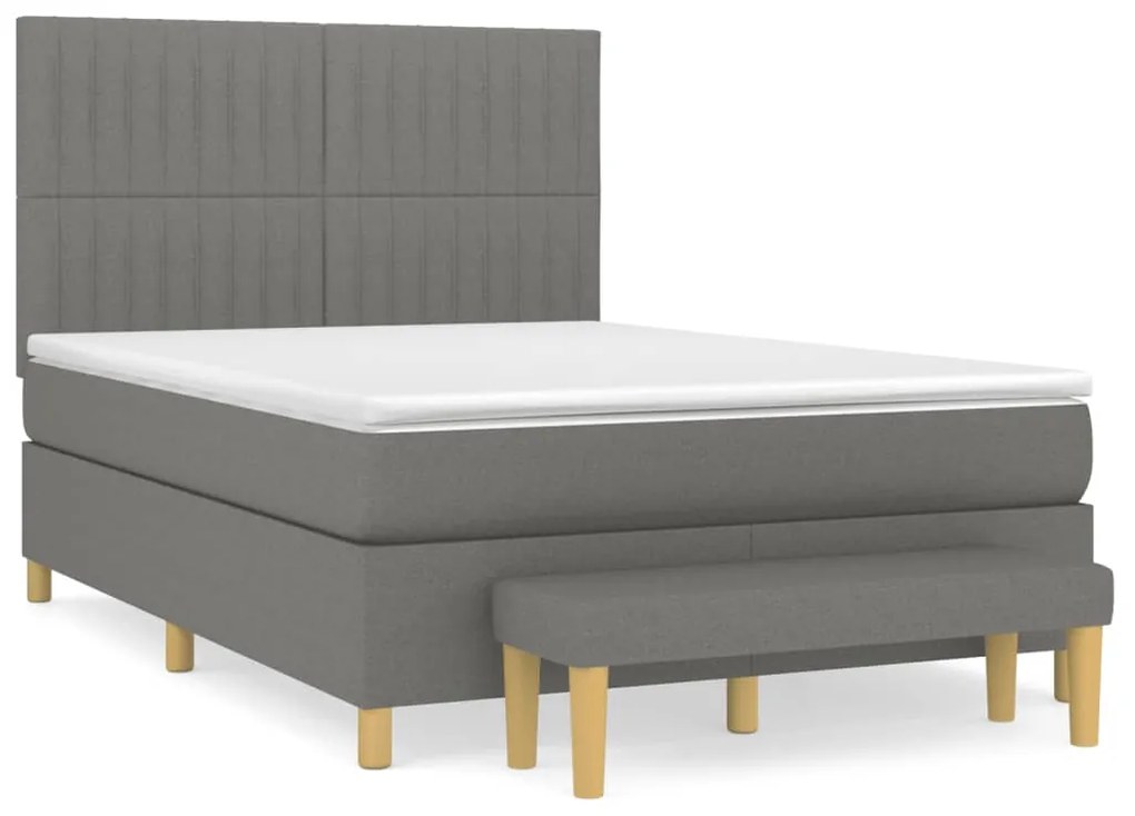 vidaXL Κρεβάτι Boxspring με Στρώμα Σκούρο Γκρι 140x190 εκ. Υφασμάτινο