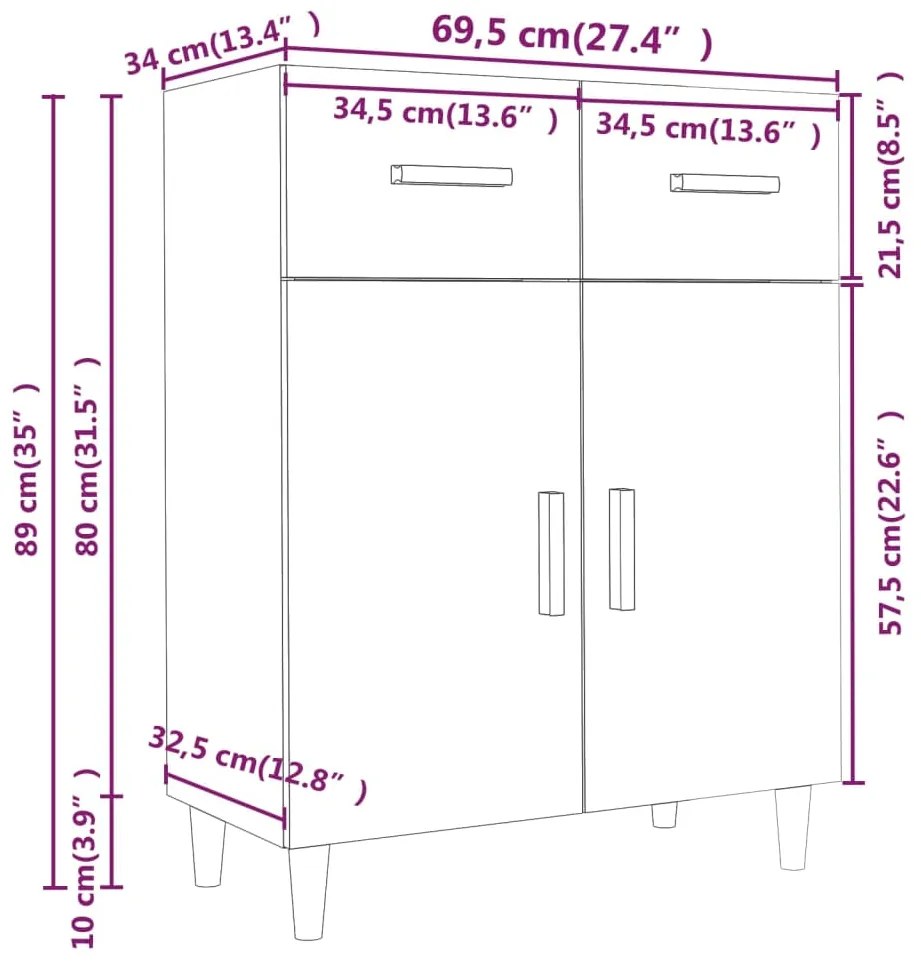 Ντουλάπι Γκρι Sonoma 69,5 x 34 x 89 εκ. από Επεξεργασμένο Ξύλο - Γκρι