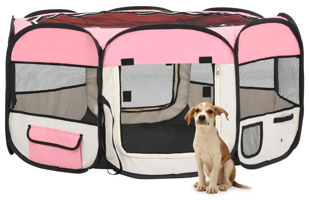 Πάρκο Σκύλου Πτυσσόμενο Ροζ 145x145x61 εκ. με Σάκο Μεταφοράς - Ροζ